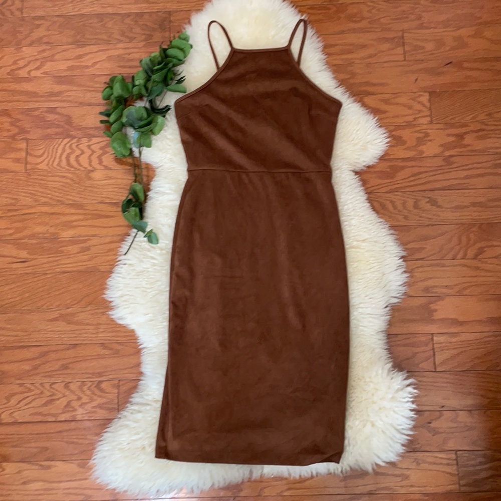 Iris Brown Suede Mini Dress / Spandex/ Vegan Friendly/ Small
